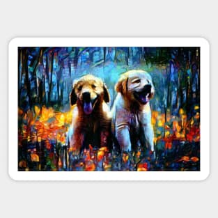 Golden Labrador Puppies - Autumn Colors Background Sticker